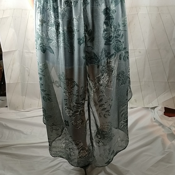 Long Sage Green Flowy Sheer Duster Vest Cover-up - Picture 6 of 7